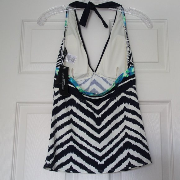 Carmen Marc Valco NWT Halter V-Neck Printed Tankini Top Swim Blue White Green S - Picture 5 of 8